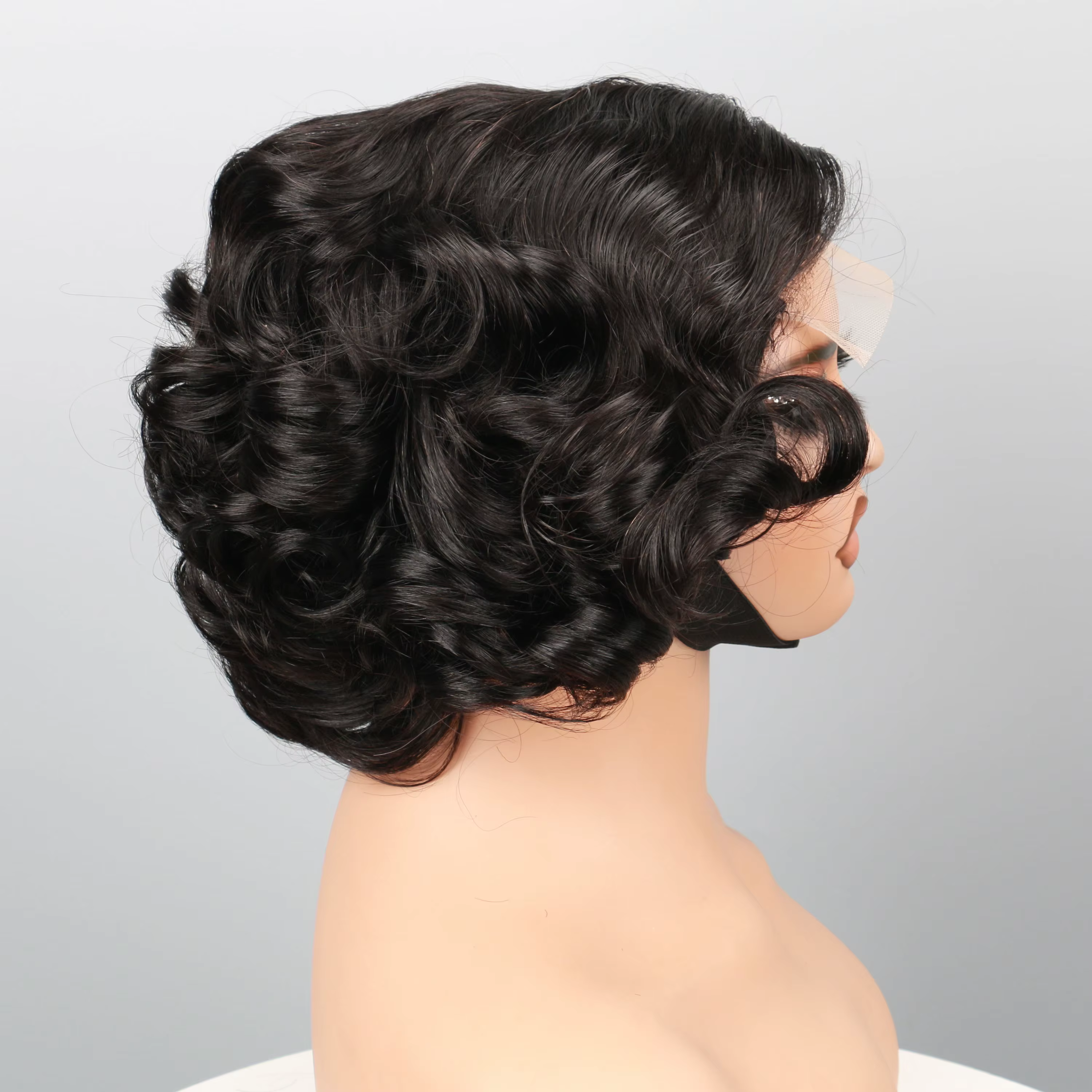 Perruque PixieCut en Cheveux Humains 13x4 Bouclée Rose Courte