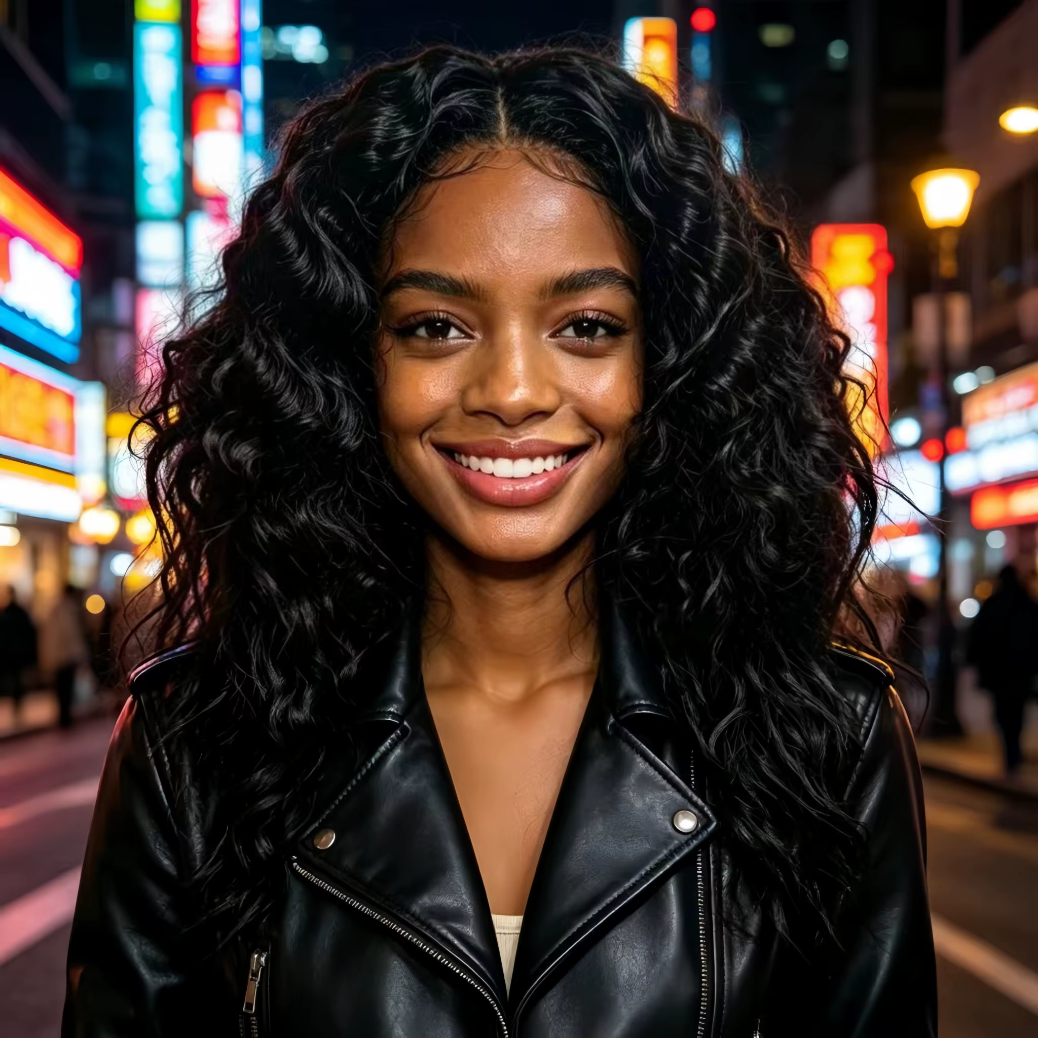 Perruque synthétique noire bouclée longue pour femme