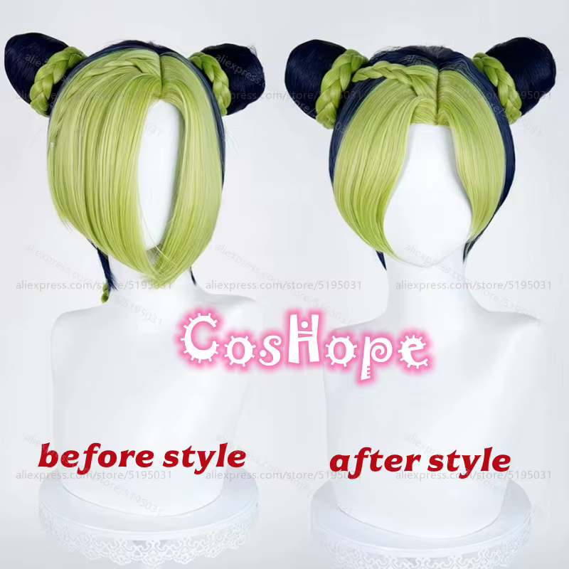JOJO Jolyne Cujoh Cosplay perruque 30 cm bleu foncé vert