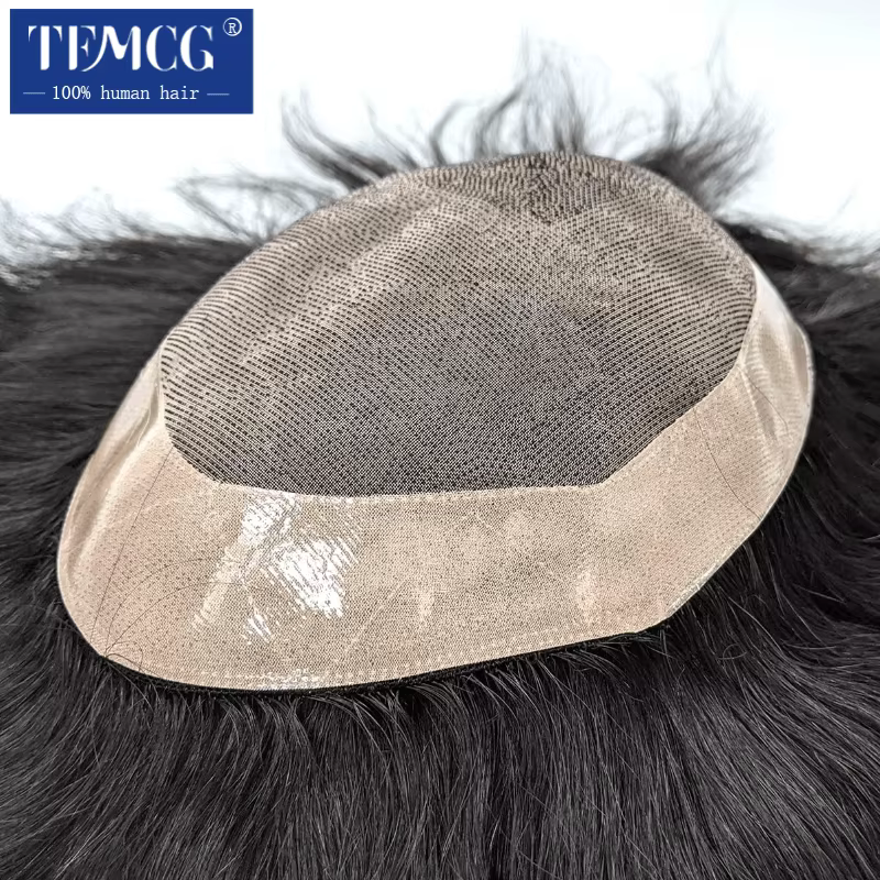 Hommes perruque naturel cheveux humains toupet Mono mâle