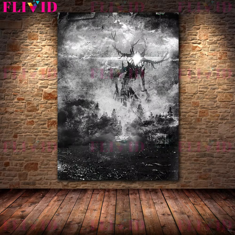 Peinture sur toile d'art mural vintage, une ombre dans la forêt, des Wraiths, fantôme d'horreur, affiche d'art vidéo, impression, décoration de la maison, sans cadre