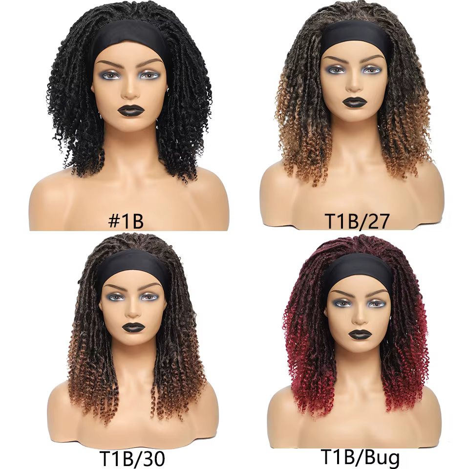 Perruque à bandeau de tête de dreadlocks courtes et bouclées pour les femmes