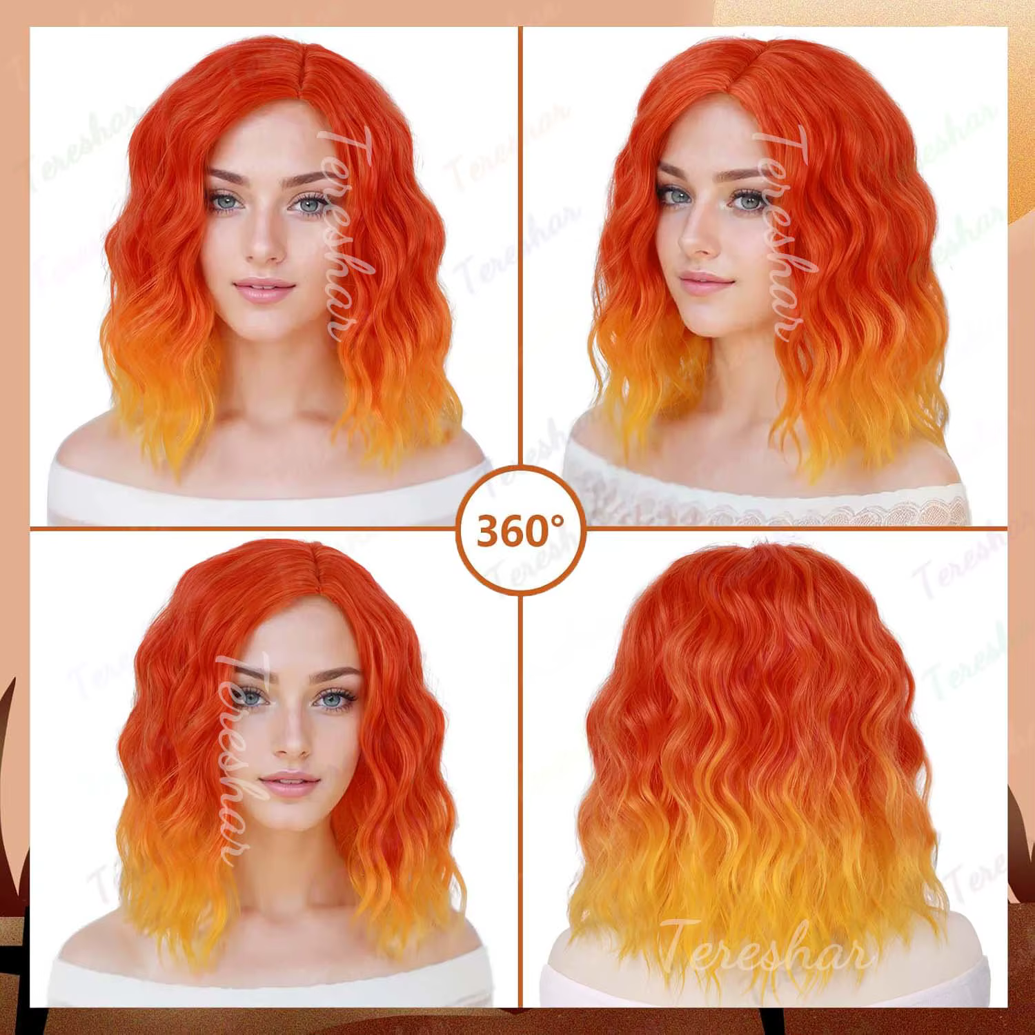 Perruques synthétiques orange pour femmes