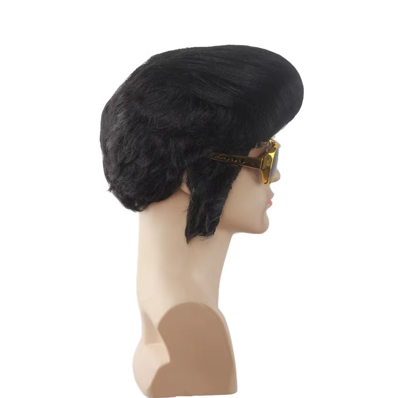 Rock and Roll Elvis Presley Cosplay perruque usage quotidien fibres fondues mascarade fête scène Performance noir cheveux courts