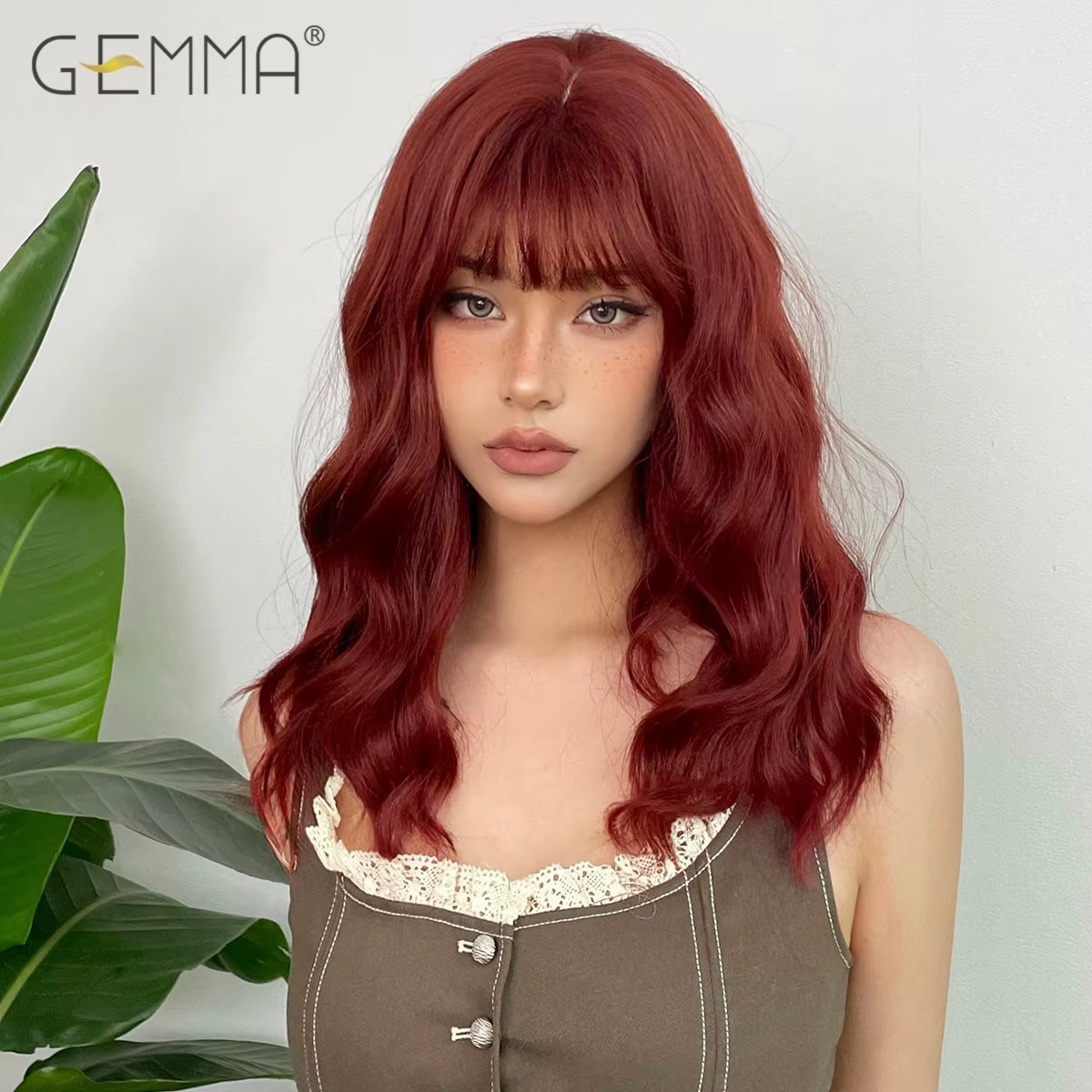 GEMMA – perruque synthétique bouclée mi-longue avec frange