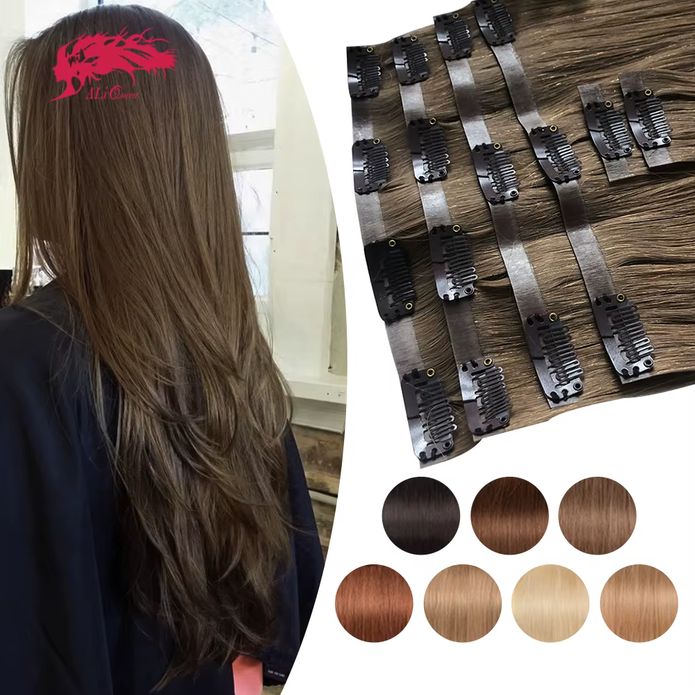 Ali Queen cheveux brésilien pince droite en PU Extensions