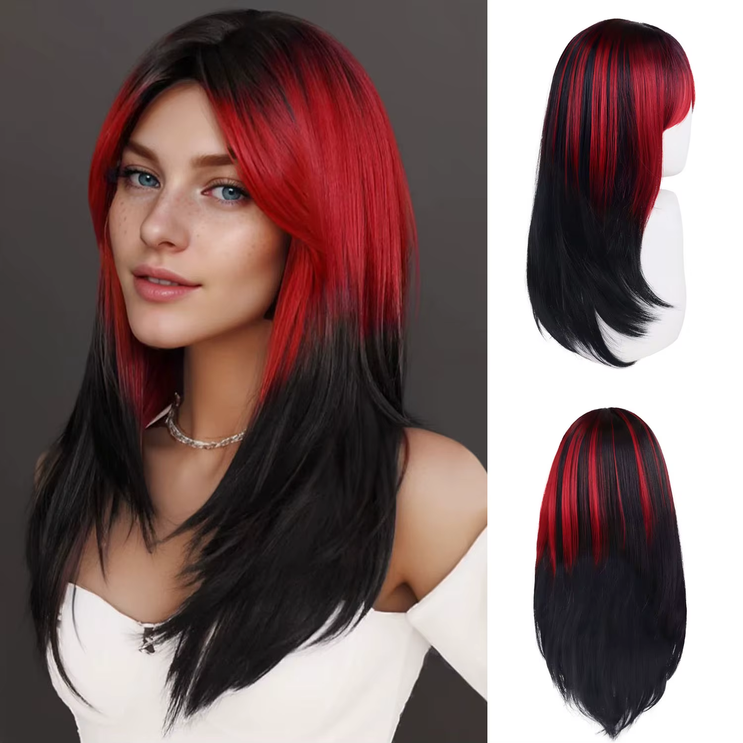 Perruques rouges et noires pour femmes