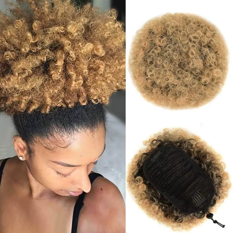 Chignon Afro Puff 8 pouces | Queue de cheval crépue bouclée avec cordon de serrage pour femme | Extension de cheveux