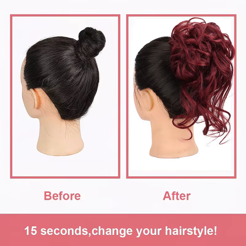 Chignon désordonné synthétique en forme de donut
