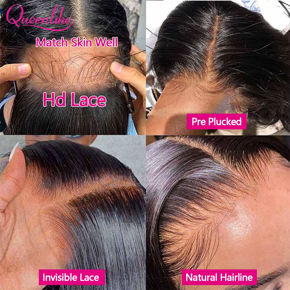 Queenlike réel Hd dentelle frontale perruques de cheveux humains pour les femmes pré plumé 13x4 cuir chevelu droit