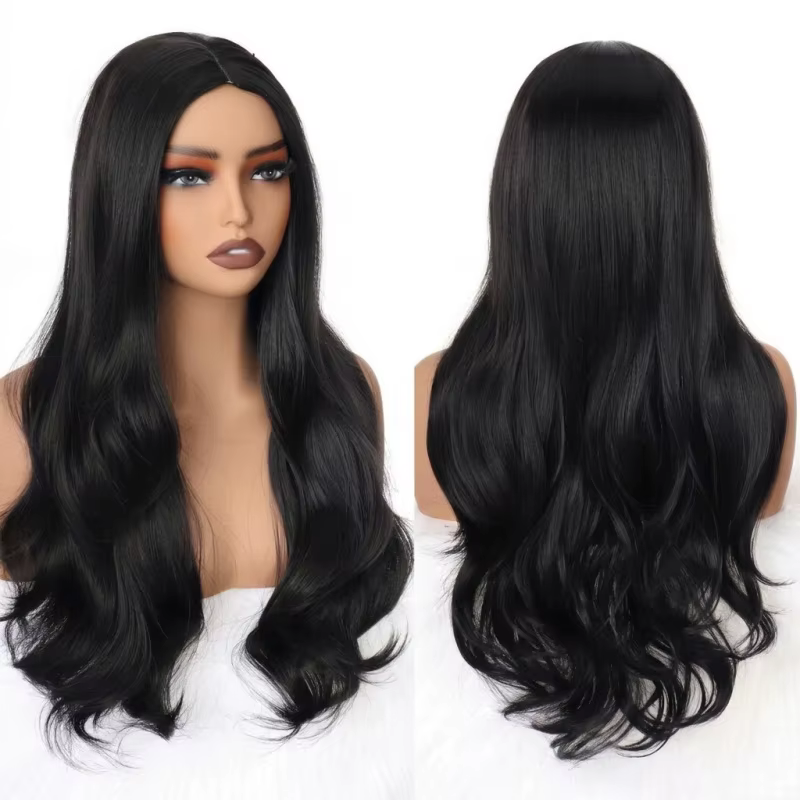 Perruque synthétique longue bouclée noire pour femme