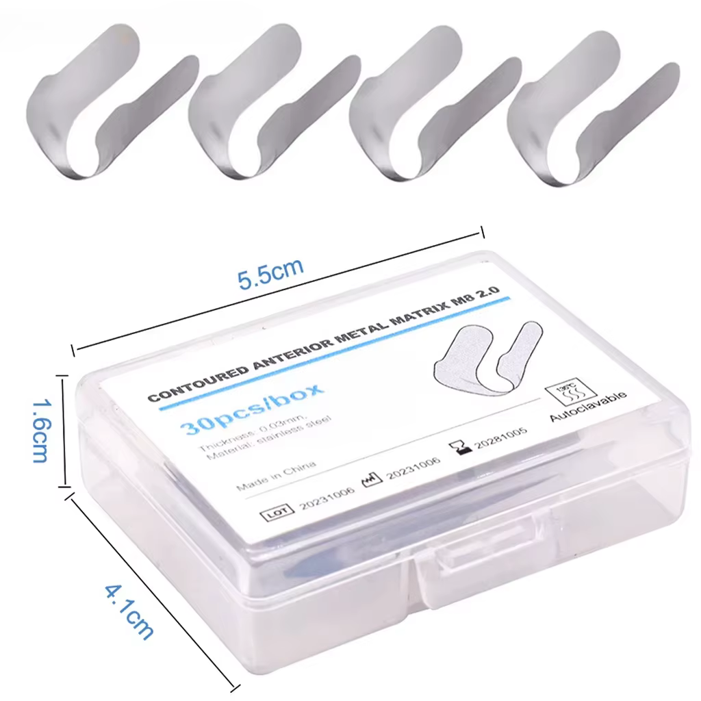 Bandes de matrice métallique antérieure profilées, 30 pièces, système de matrice sectionnelle M8, double Matrices antérieures, matériel de dentisterie