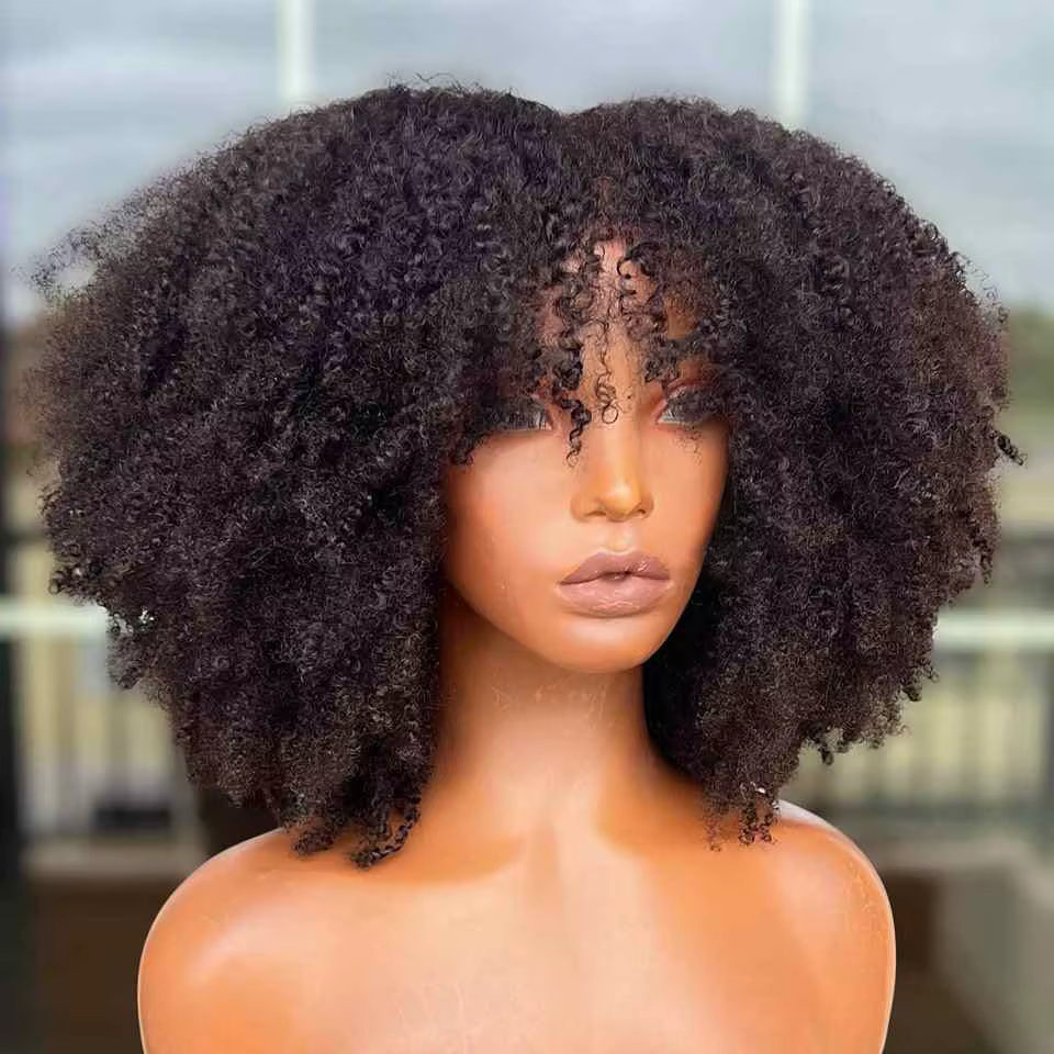 Blonde Afro crépus bouclés Bob perruque cheveux humains fait à la Machine sans colle