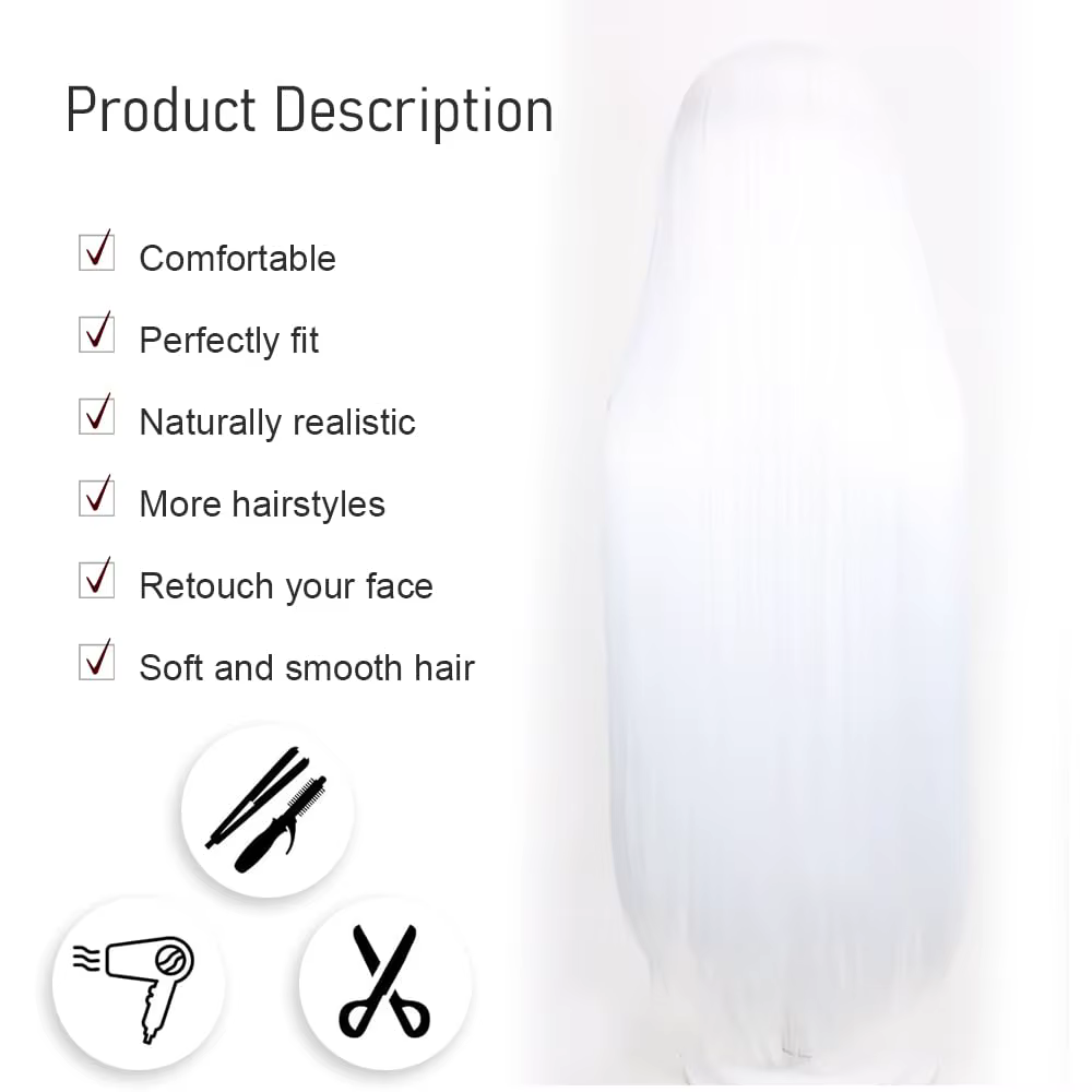 Perruques droites blanches longues de 40 pouces