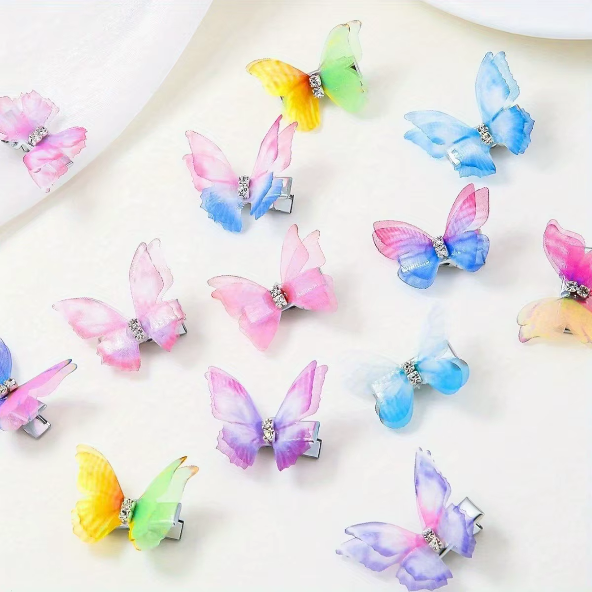 6/8/12 pièces, couleurs variées. Barrettes à cheveux papillon à double couche dégradées pour femmes. Ensemble d'accessoires quotidiens mignons sur le thème des princesses.
