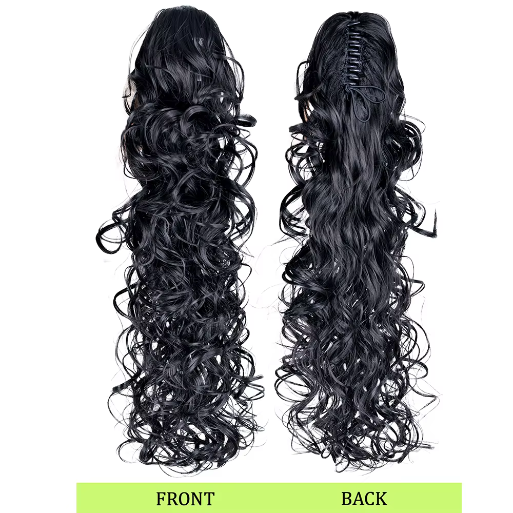 Extensions de cheveux bouclés ondulés queue de cheval longue pince à griffe synthétique