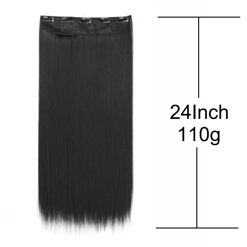 WIGSIN 60 cm synthétique longue droite pince en une seule pièce Extension de cheveux 5 Clips brun noir résistant à la