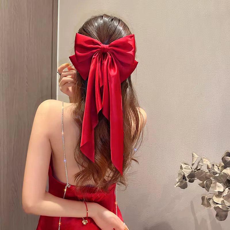 Pince à Cheveux Élégante en Satin de Couleur Unie pour Fille