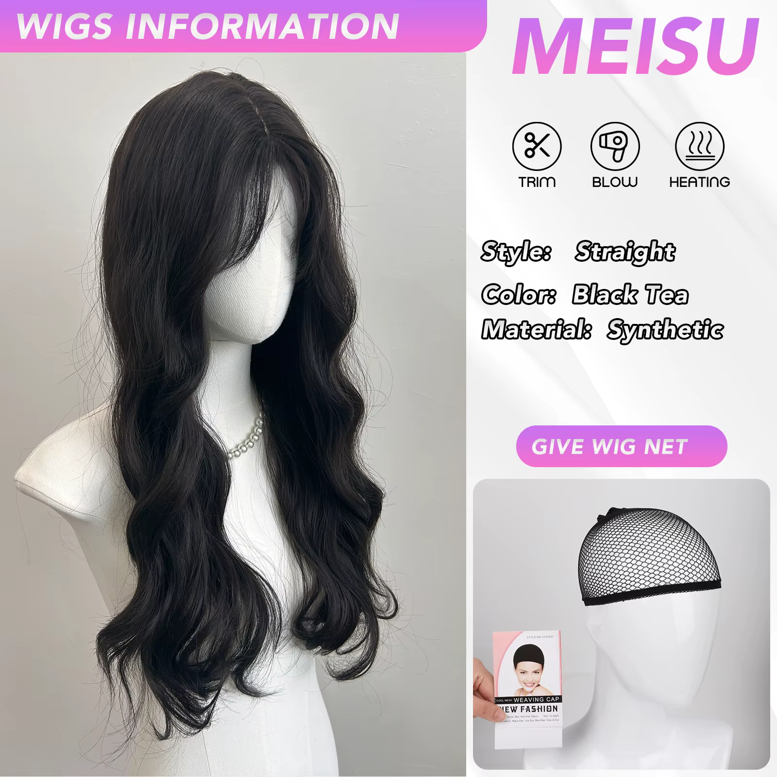 MEISU – perruque synthétique bouclée au thé noir de 26 pouces