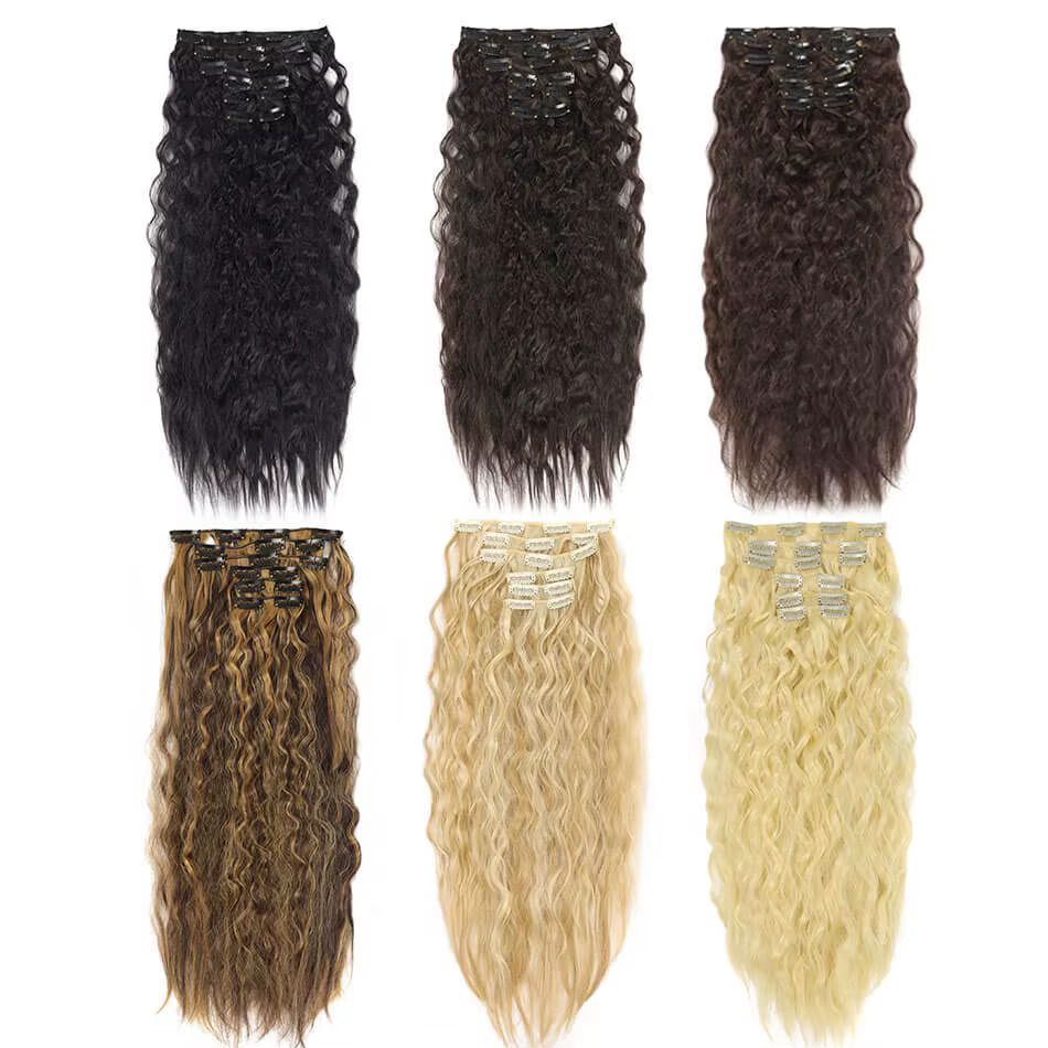 Extensions de cheveux synthétiques bouclés à clipser pour femmes et filles