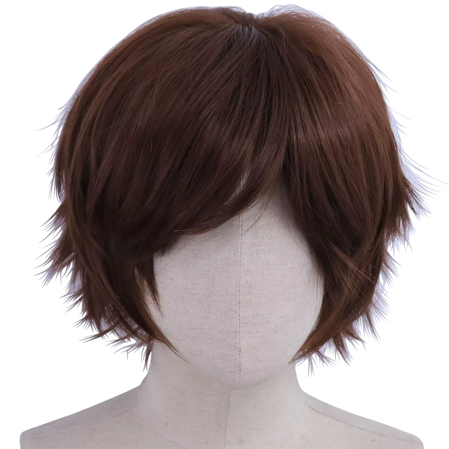 Perruque de cosplay marron à couches courtes pour hommes/femmes