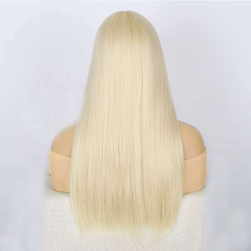 Perruque synthétique dorée légère de 26 pouces avec cheveux longs et raides pour cosplay d'Halloween