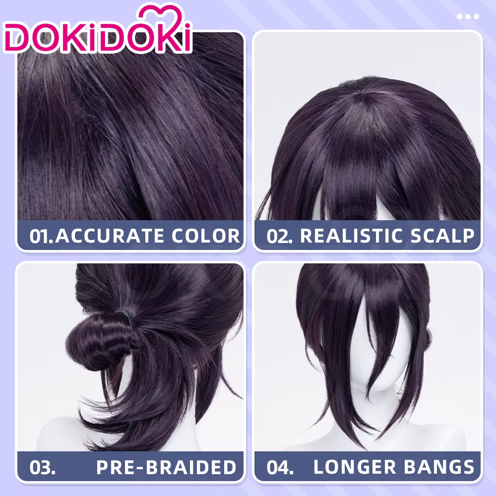 EN STOCK Rezee perruque Anime Cosplay DokiDoki femmes 35 cm cheveux violets