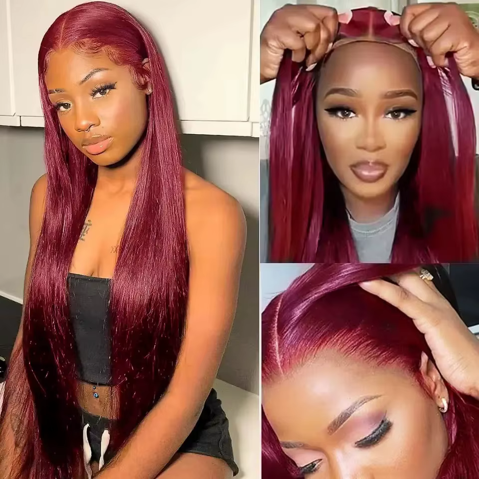 Perruque Lace Frontal Wig synthétique lisse 99J