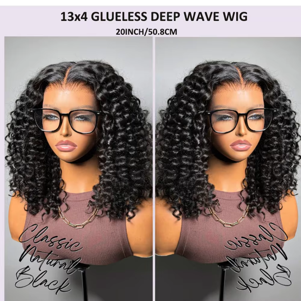 Perruque bouclée profonde sans colle 13X4 facile à porter pour femmes-cheveux humains brésiliens vierges de densité 250%