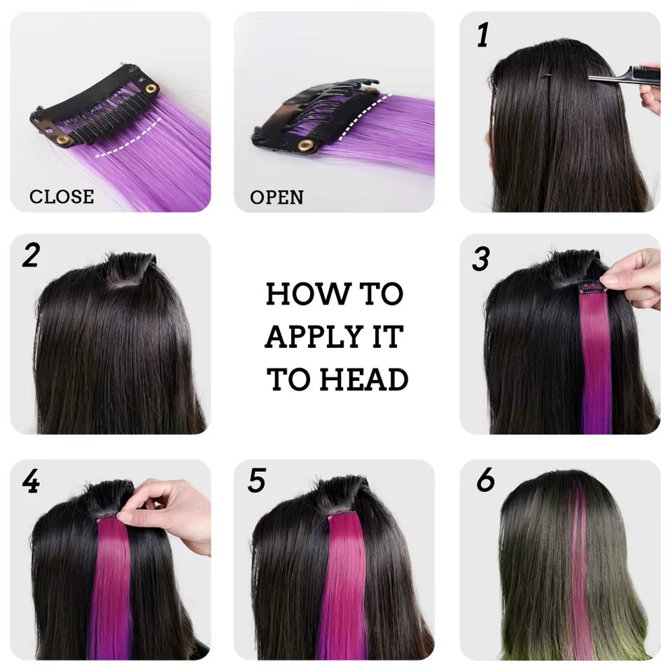 Extensions de cheveux colorées synthétiques 22 pouces lisses orange vert à clipser