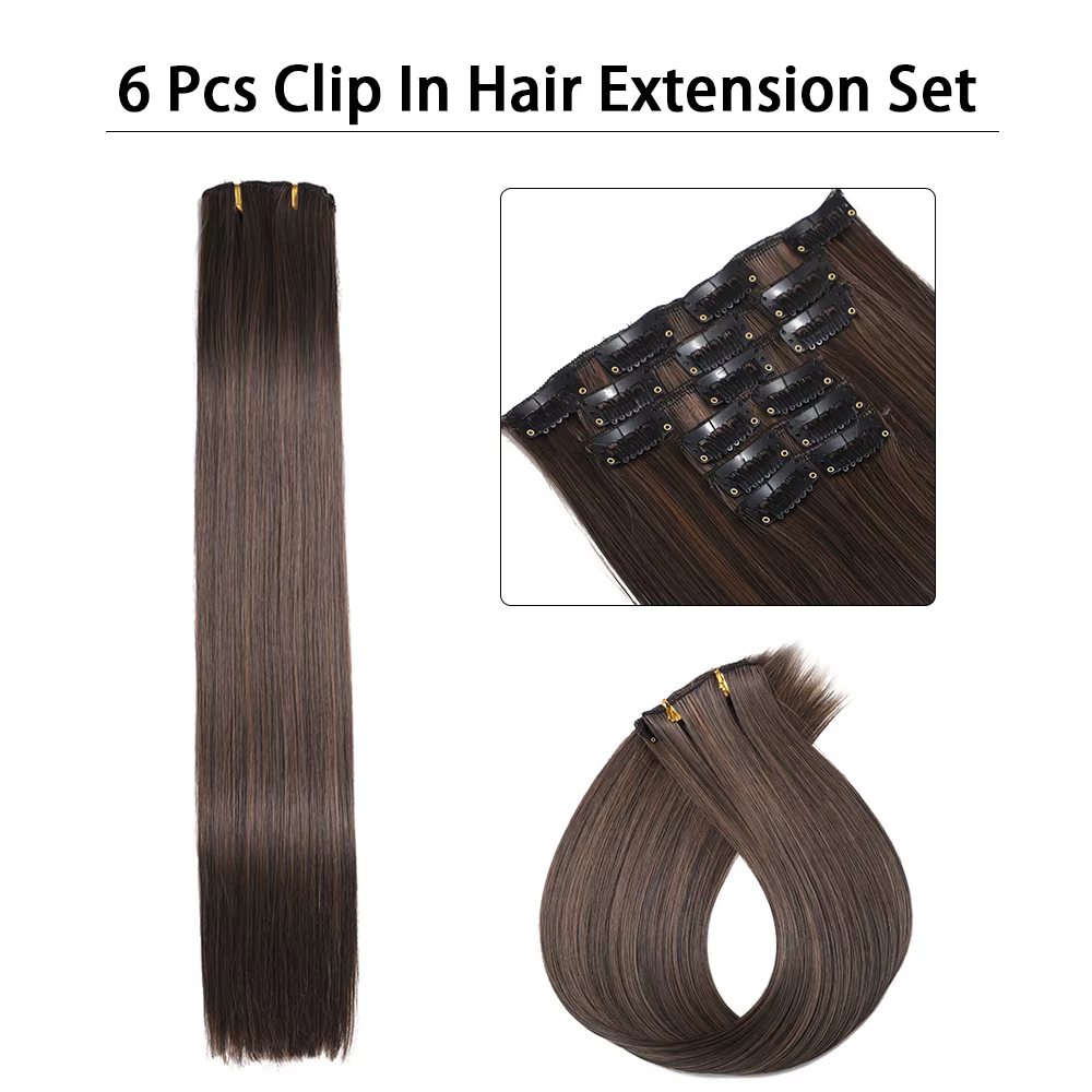 Extensions de cheveux synthétiques longues et lisses de 24 pouces