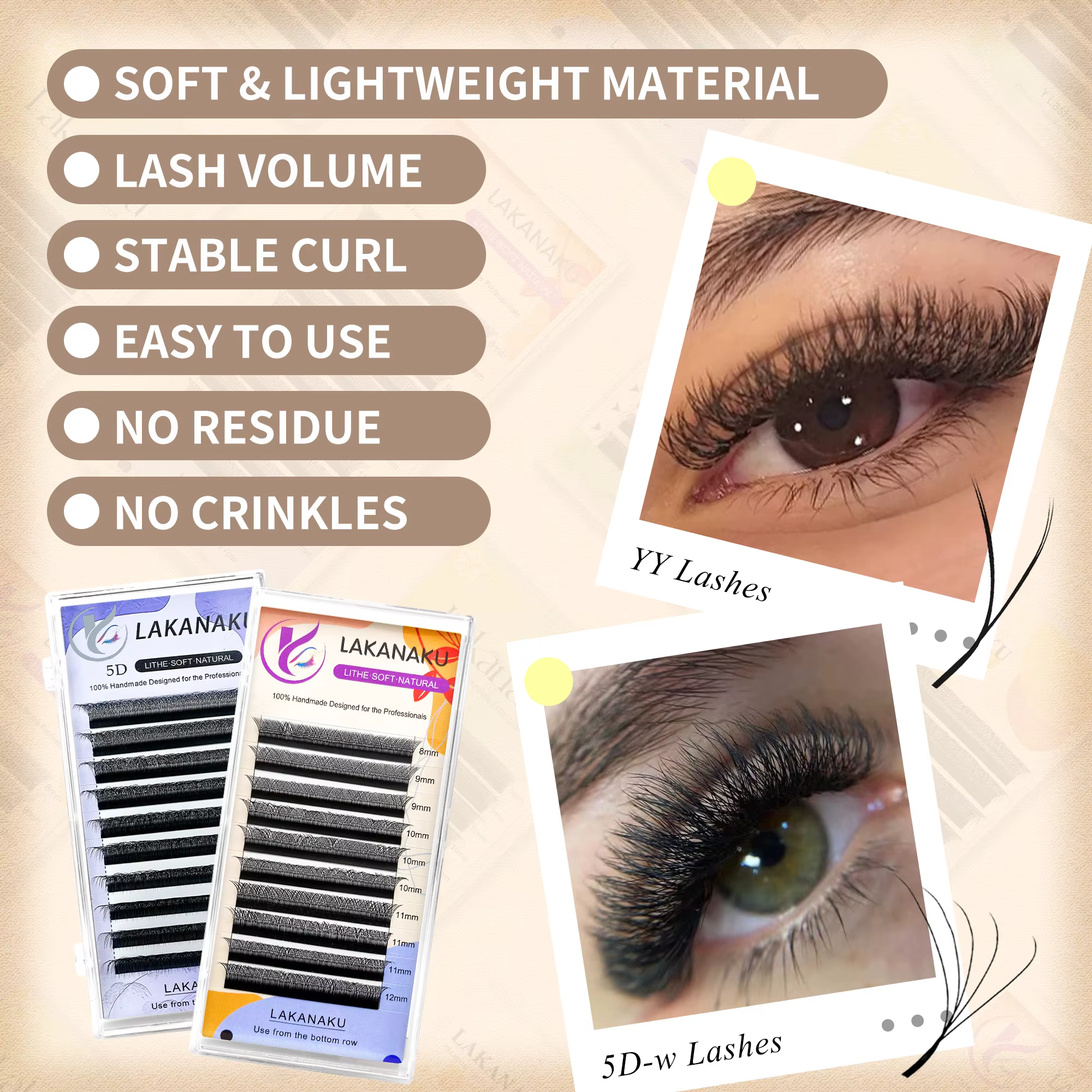 LAKANAKU YY/3D/4D/5D/6D/7D W Clover Extensions de cils pré-faits en éventail pour volume