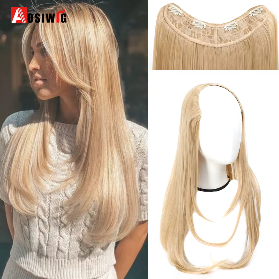 Extension de Cheveux Synthétiques Longs et Lisses en Forme de V