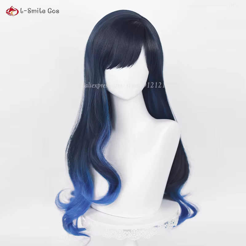 Shiraishi – perruque de Cosplay synthétique longue de 70cm, cheveux bouclés dégradés de bleu, résistants à la chaleur, perruques de fête + bonnet de perruque, haute qualité