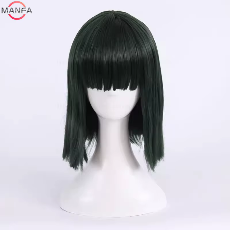 Fubuki Cosplay perruque filles résistant à la chaleur cheveux synthétiques vert profond Bobo perruques + bonnet