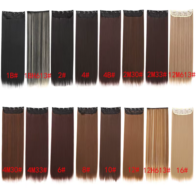 WIGSIN 60 cm synthétique longue droite pince en une seule pièce Extension de cheveux 5 Clips brun noir résistant à la
