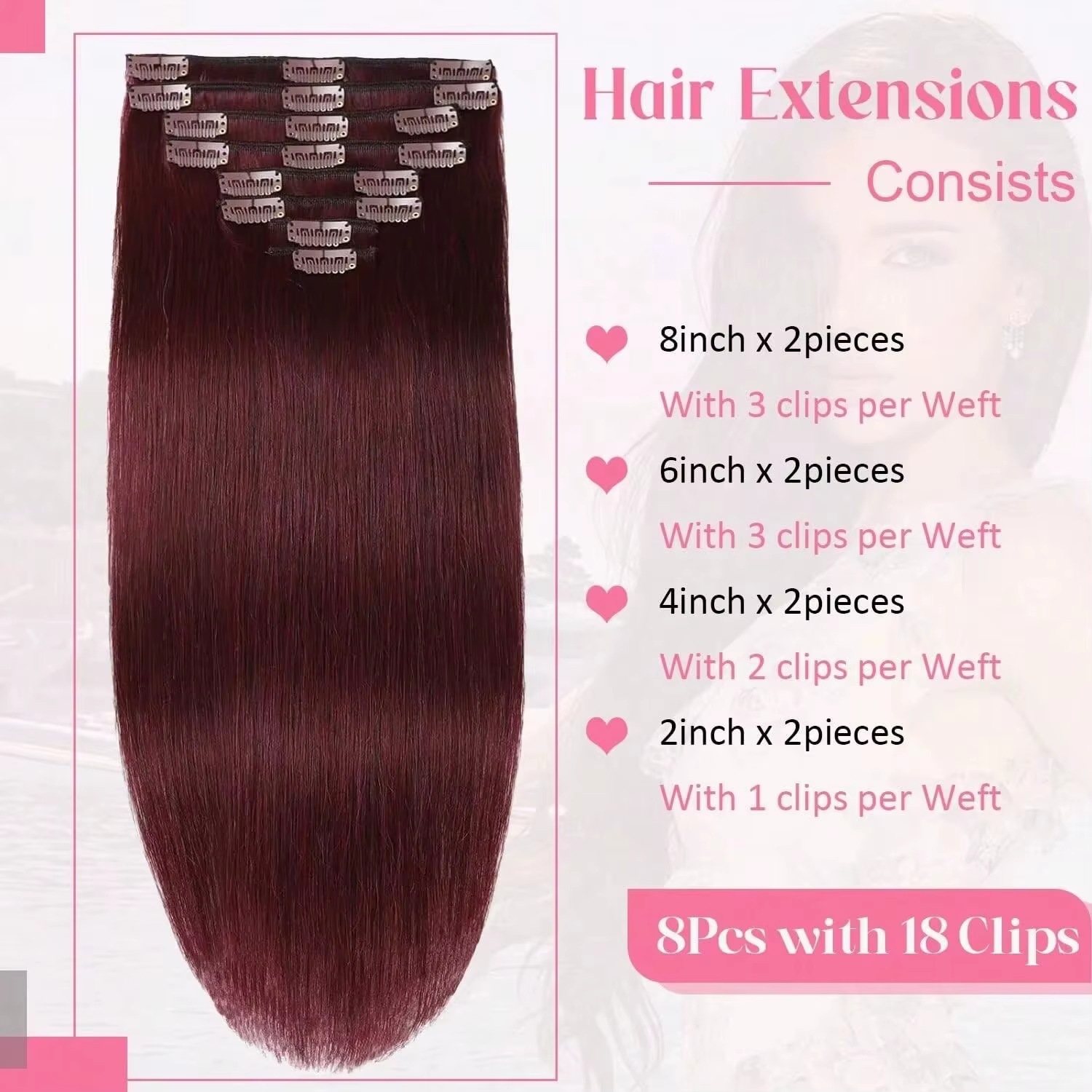 Extensions de cheveux à clips 99J Bourgogne