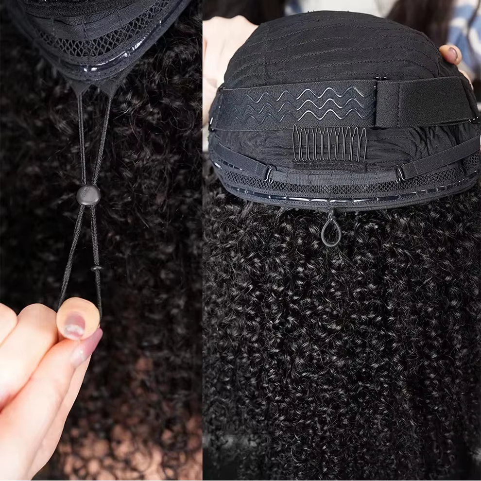 Perruque mi-tête en cheveux humains bouclés crépus