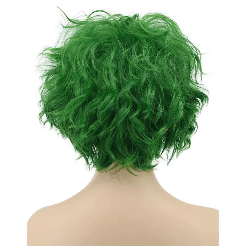 HAIRJOY Perruque synthétique courte bouclée verte pour femmes et hommes