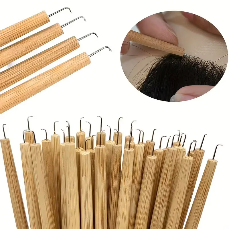 Lot de 4 aiguilles de ventilation pour perruques avec manches en bois