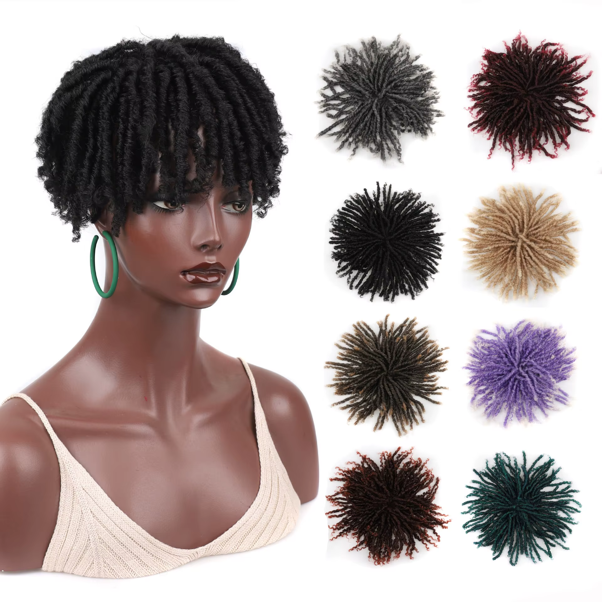 Jeedou synthétique toupet postiche perruque cheveux courts bouclés tressé pince