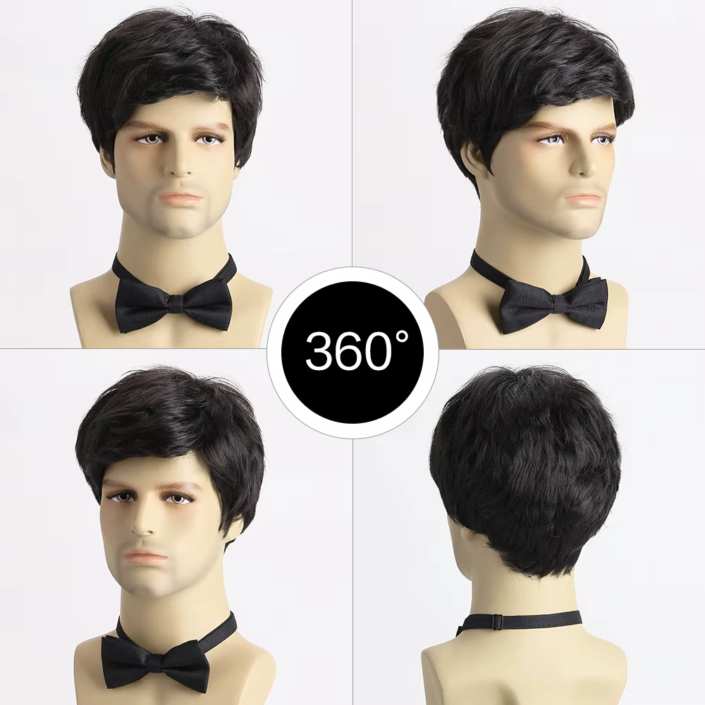 Perruque Synthétique Courte Bouclée Naturelle pour Jeune Homme