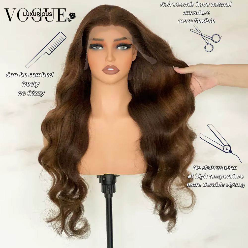 LUX VOGUE 200% noyer brun vague de corps 100% cheveux humains 13x 6/5x5 sans colle mise à niveau Transparent pré-coupé