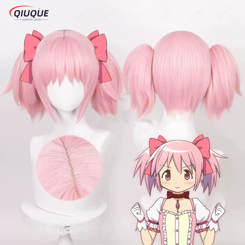 Kaname Madoka cosplay a 2 styles de perruque queue de cheval rose cheveux synthétiques résistants à la chaleur