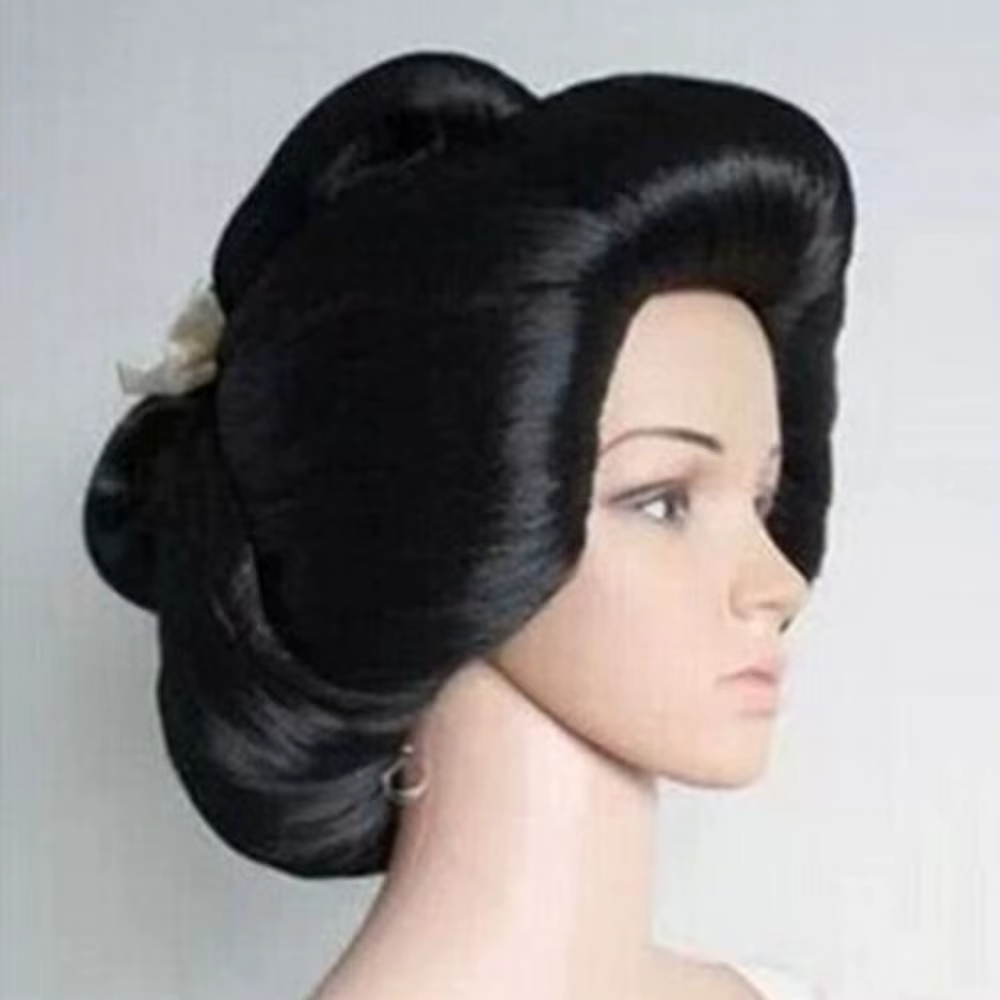 Perruque de Cosplay synthétique quotidienne en lin Geisha japonaise noire