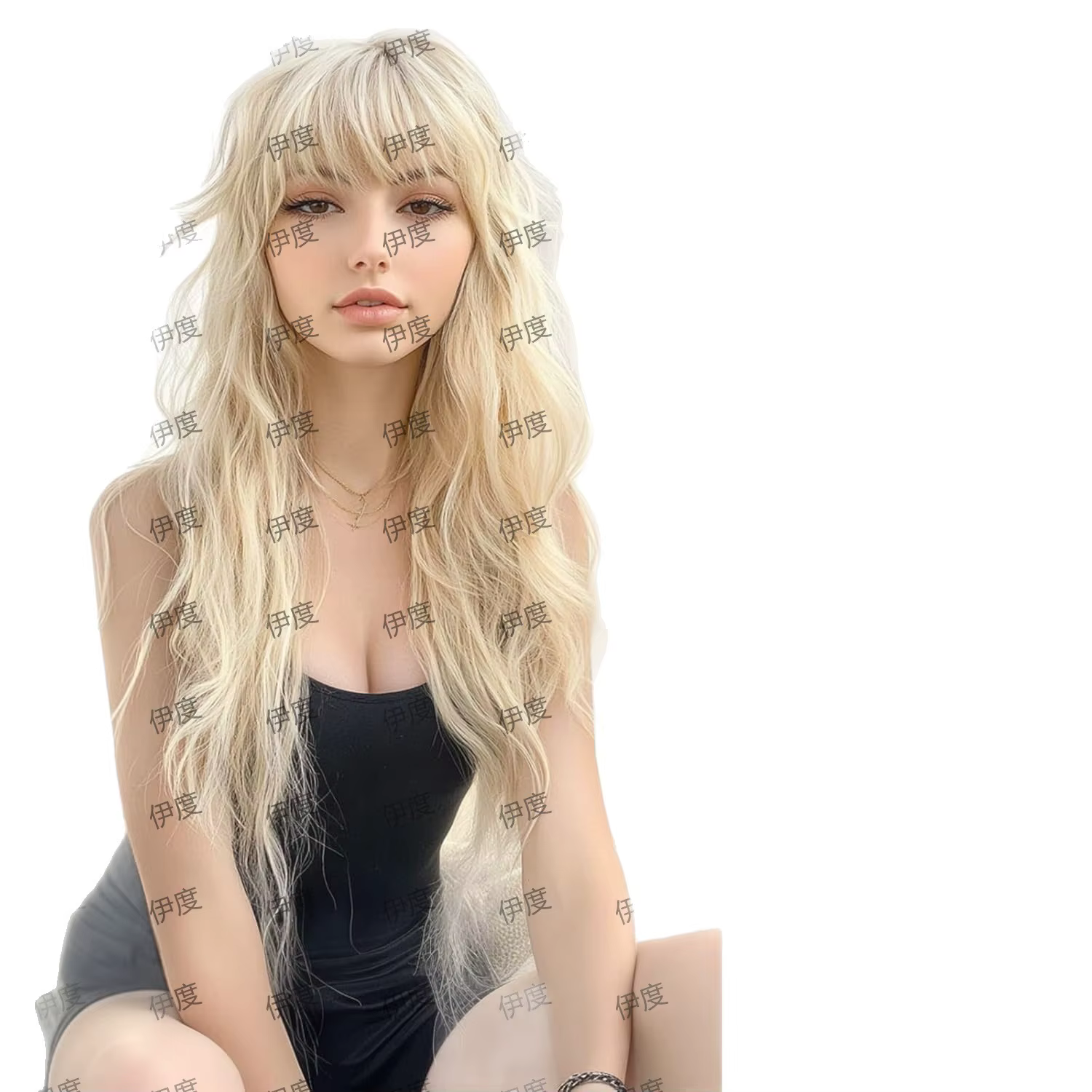 Perruque synthétique longue bouclée style punk rock années 80-90, avec filet, pour femme, dorée et noire, accessoire de tête pour cosplay, fête, Halloween, scène