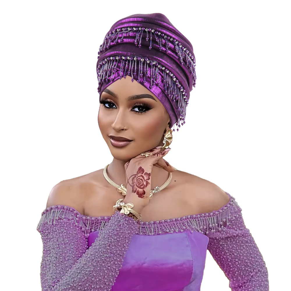 Couvre-chef africain femmes perles glands Turban casquette mariage nigérian Auto Gele fête casque tête enveloppement Hijab Bonnet chapeau coiffure