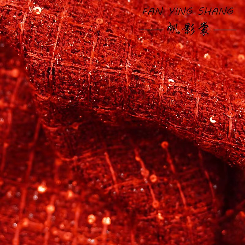 Le tissu tweed à carreaux rouges pour manteau bricolage