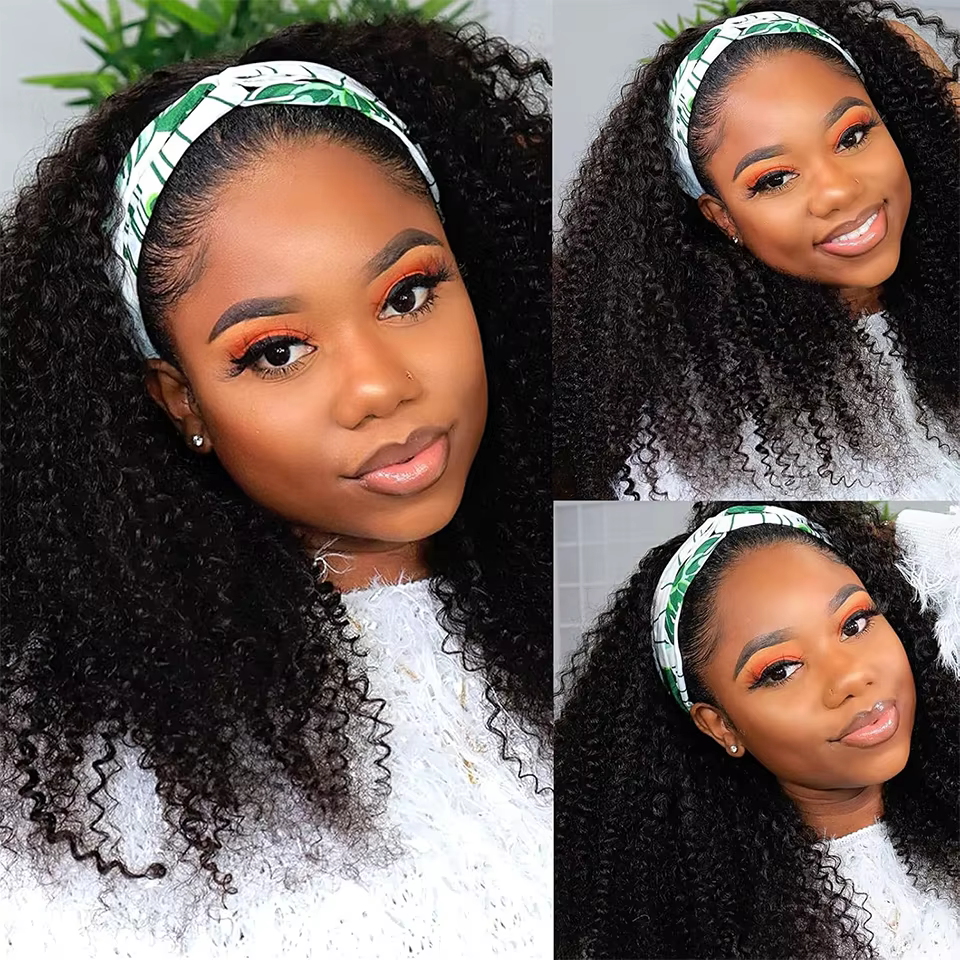 Bandeau perruque crépus bouclés cheveux humains aucune dentelle avant