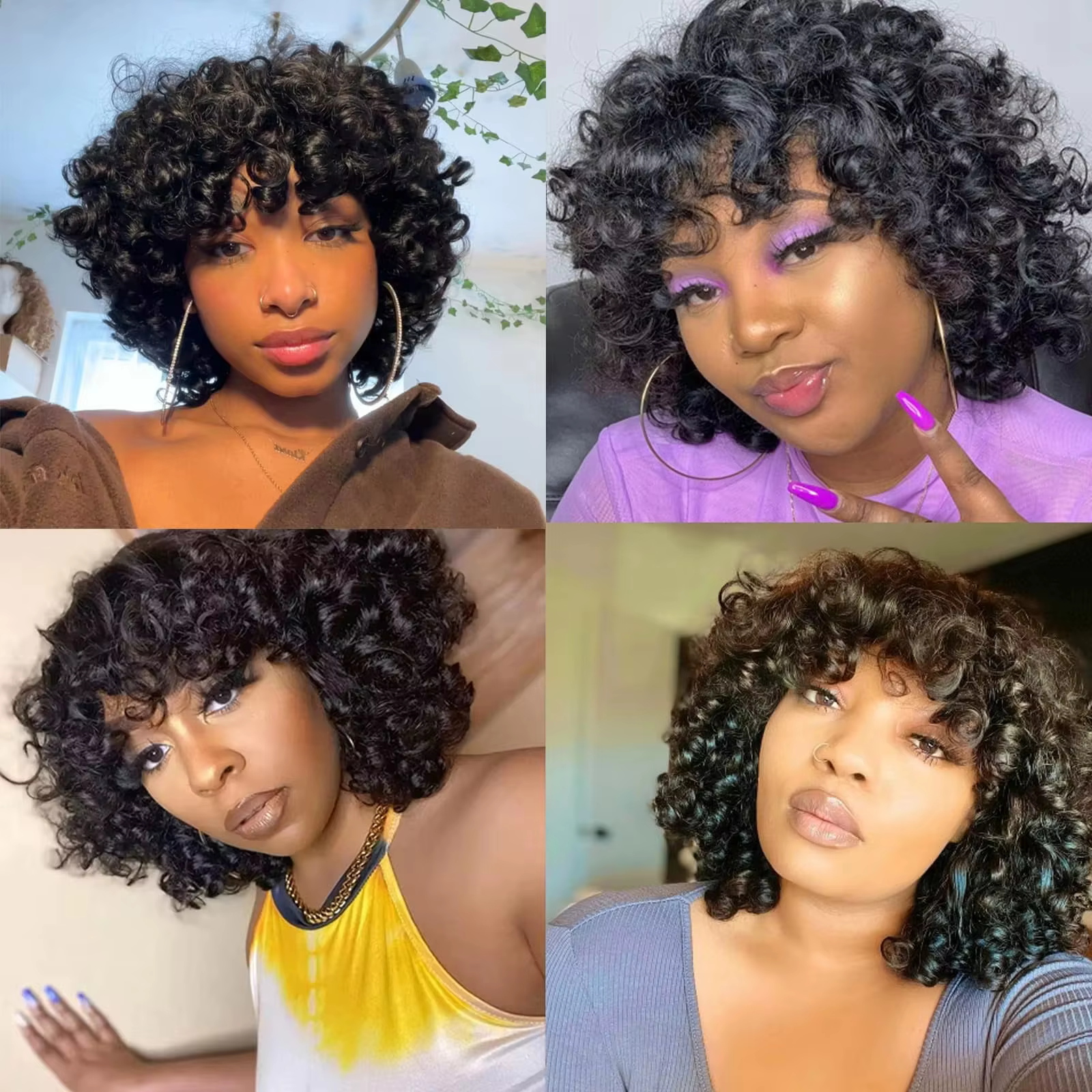250% rebondissant bouclés Bob perruques de cheveux humains lâche